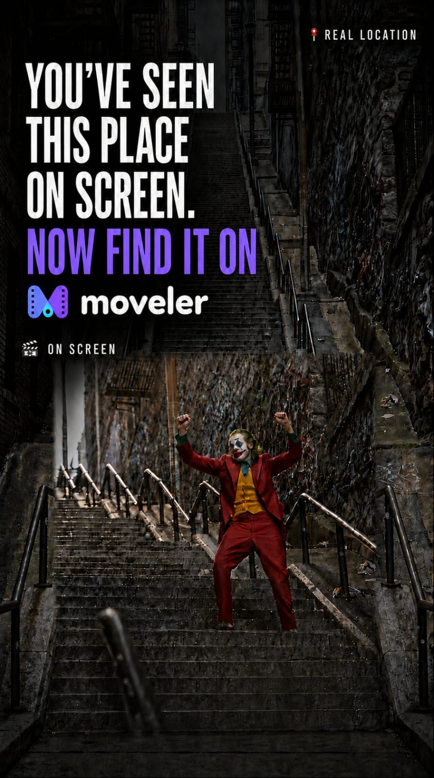 Moveler campaign artwork for a Joker stairway filming location