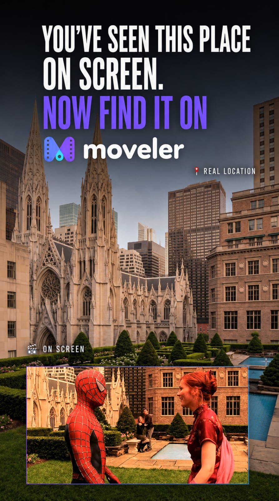 Moveler campaign artwork for a Spider-Man city filming location